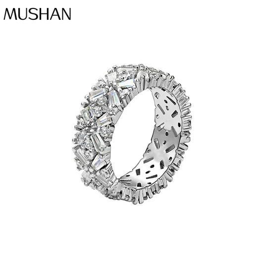 MuShan Jewelry Factory 925 Sterling Silver Luxury Full Diamond Zircon Ring Female Niche Design  Personality Ins Jewelry