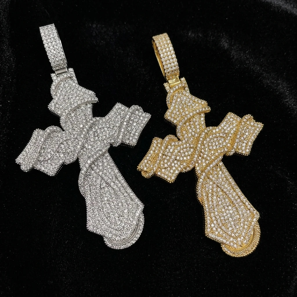 Hip Hop Jewelry Thorns With Cross Pendant Brass Zircon Iced Out Religious Jewelry for Men Women Hip Hop Pendant