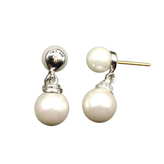 DY High-Quality Silver-Plated Pearl and Diamond Earrings. Gold-Plated Pearl Earrings. Jewelry Wholesale.