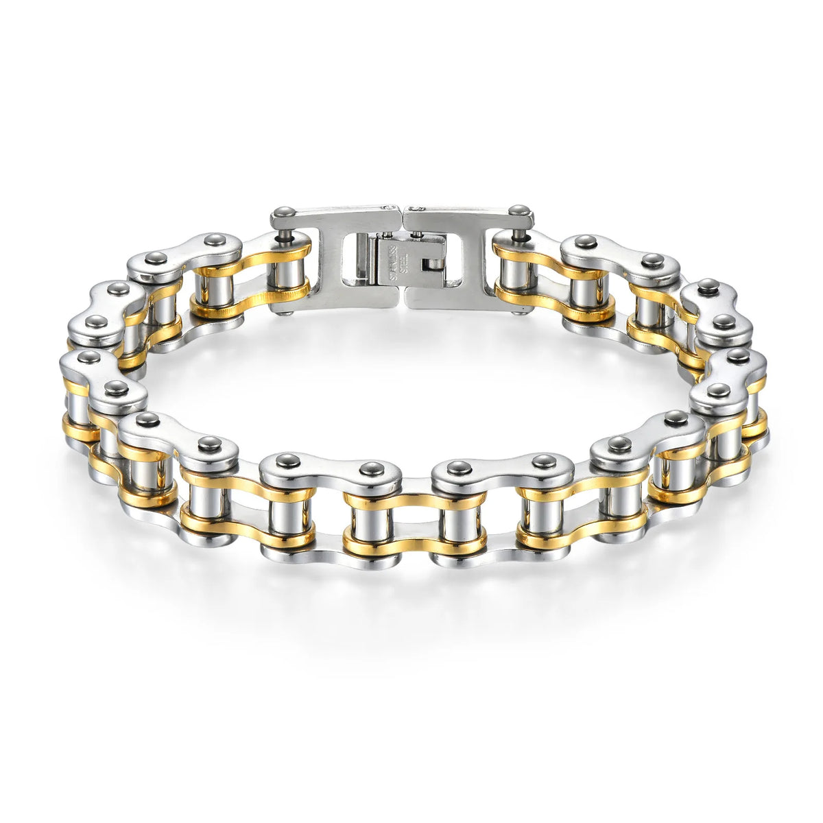 REBEL Hiphop Biker Chain Bracelet Jewelry Sturdy Two Tone Polished Hand Bracelet for Teen Boys Stainless Steel Men Bracelets