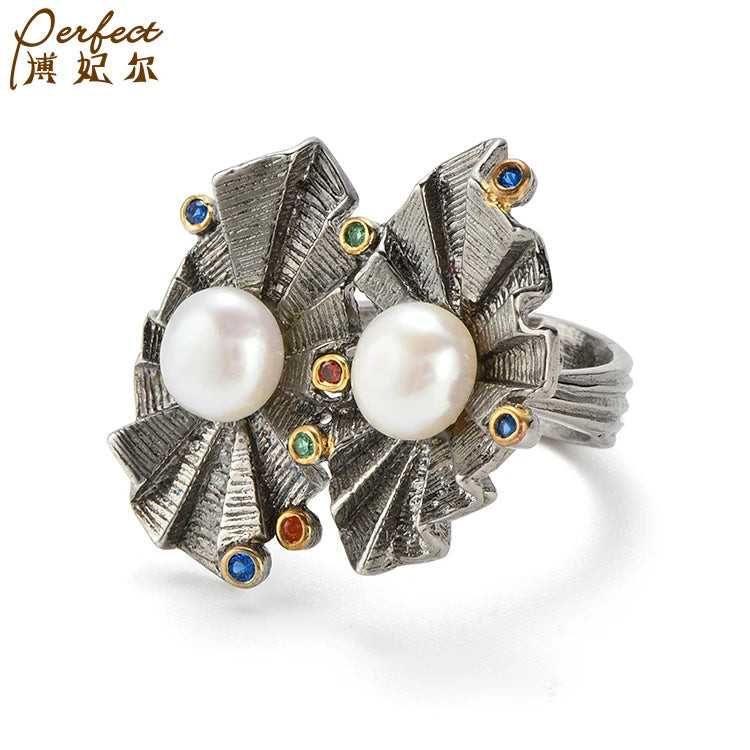 New High Quality Fashionable Handmade 925 Silver Freshwater Pearl Rings