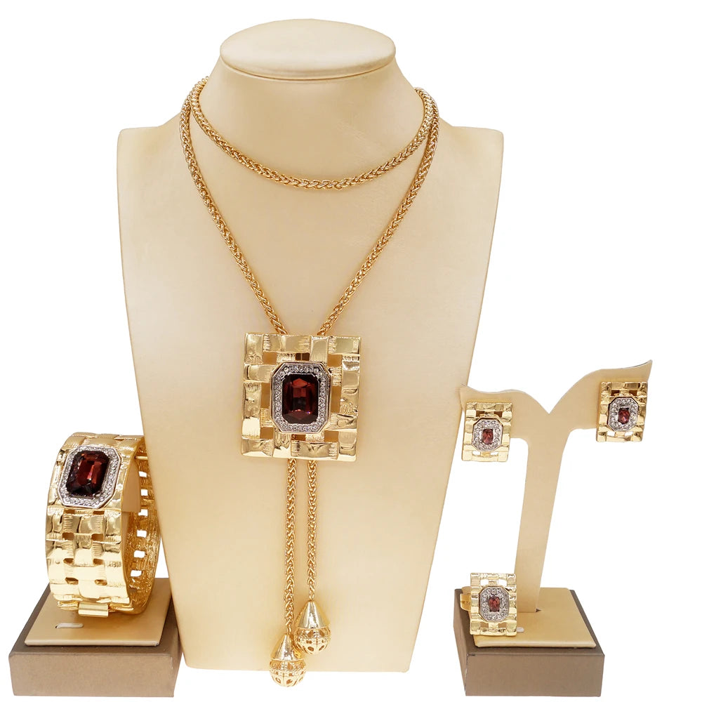 Zhuerrui Hot Selling Valentine's Day Gift Italian Gold Jewelry Necklace Big Leaf Earrings Pendant Chain Jewelry Set HA0021