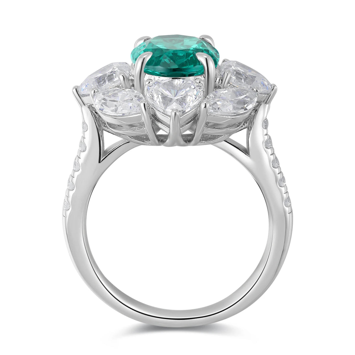 Gemfiori 925 Sterling Silver Ring Green Lab Colombian Emerald Oval Cut Stone Created Gemstone Rings for Woman Jewelry Making