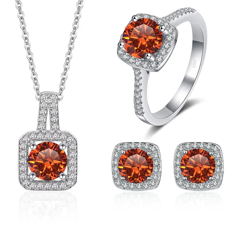 Halo Style Moissanite Jewelry Set S925 Silver 1ct Earring  VVS Moissanite Diamond Ring Pendant for Women