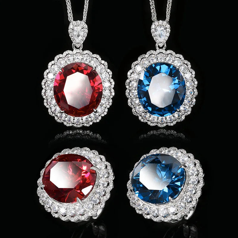 Gemfiori Luxurious Exquisite Petal Bridal Necklace Ring Wedding Dress Accessories Women's Fashion Shining Zircon Design Jewelry Set