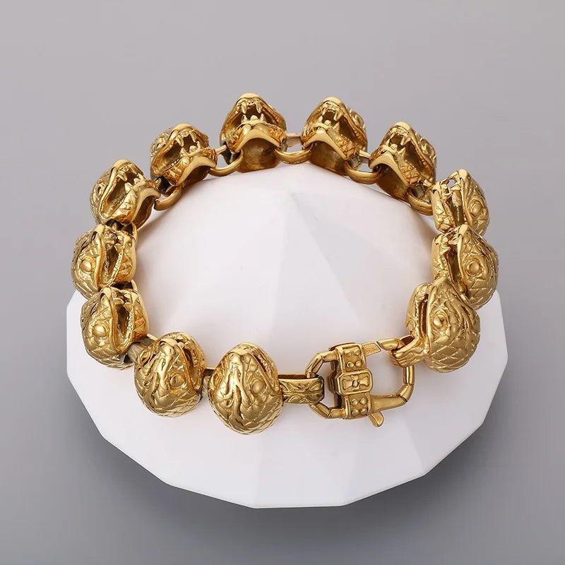 KALEN 220mm Men Punk Gold/Silver Color Stainless Steel Snake Head Links Bracelet