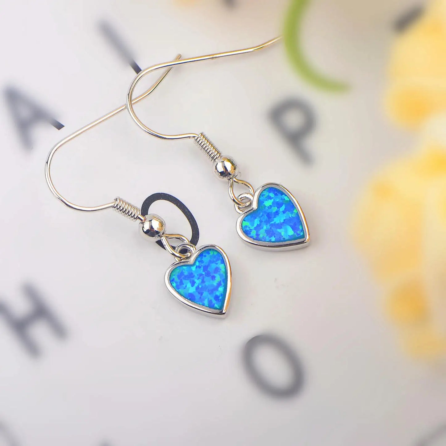 Fresh & Dainty Brass Blue Opal Heart Bohemian Christian Pendant Earrings Love Shaped Ins TikTok Hot Jewelry