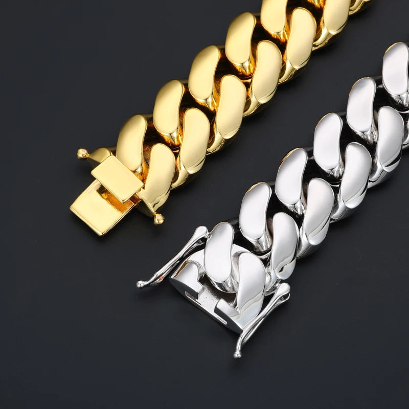BiG-BOSS 18K Gold Plated Cuban Link Bracelet Solid Copper Iced Out Men Hip Hop Jewelry With Gift Box Certificate
