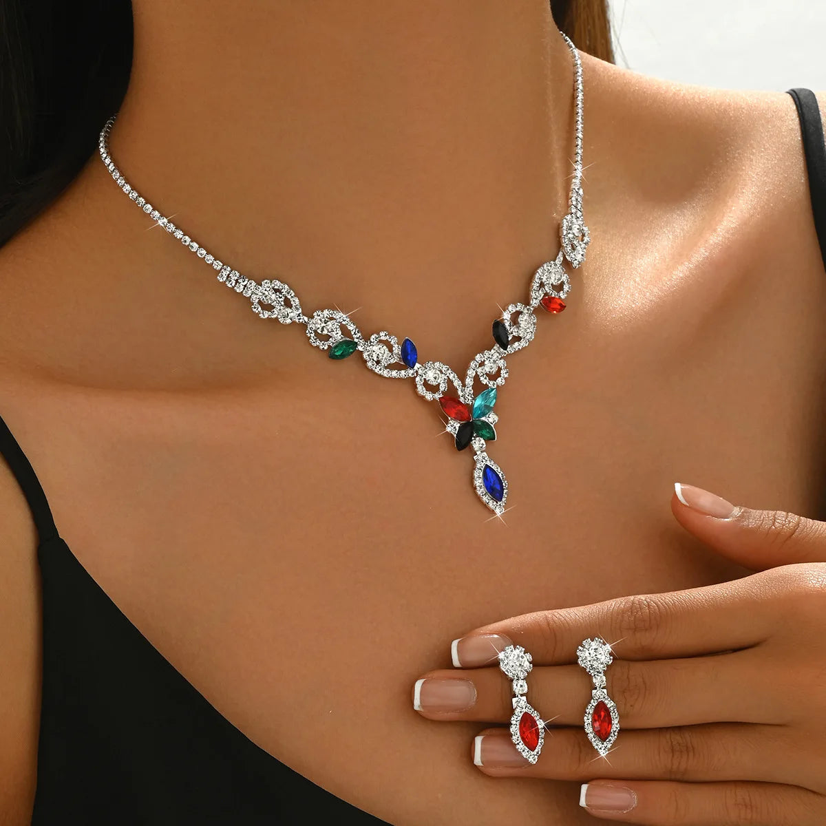 S&S HY New Trendy Crystal butterfly Necklace and Earring Set - Jewelry - Luxury Wedding