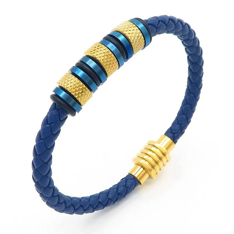KALEN 210mm Men Vintage Multiple Style Stainless Steel&Cowhide Leather Bracelets