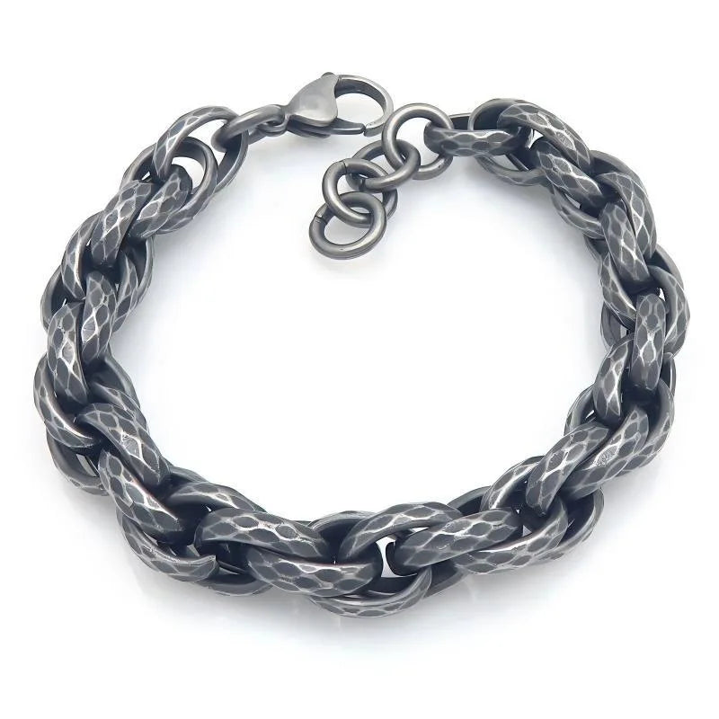 VIKING Hammered Twisted Rope Chain Bracelet – 304 Stainless Steel Men's 11mm Hip Hop Bangle