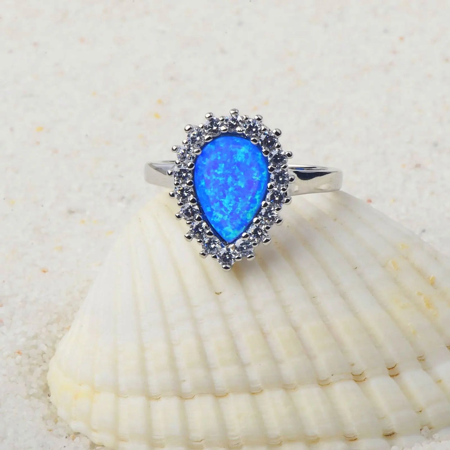Statement Marquise Opal Ring - Blue Fire Opal & CZ Halo Cluster | Bold Daily Jewelry Bulk Gifts