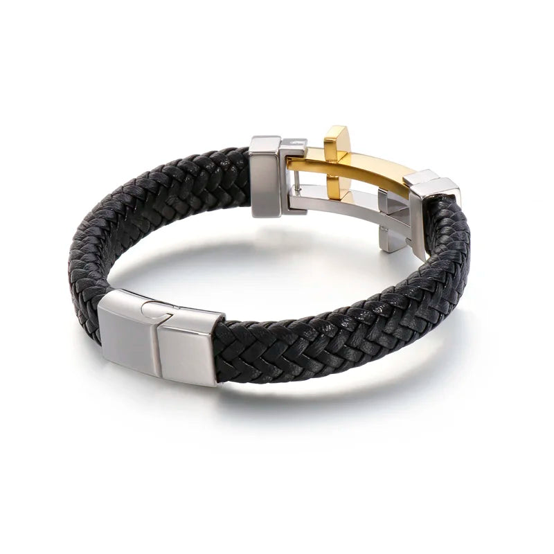 KALEN Trendy Genuine Leather Cord Bracelet Men Stainless Steel With Magnetic Clasp