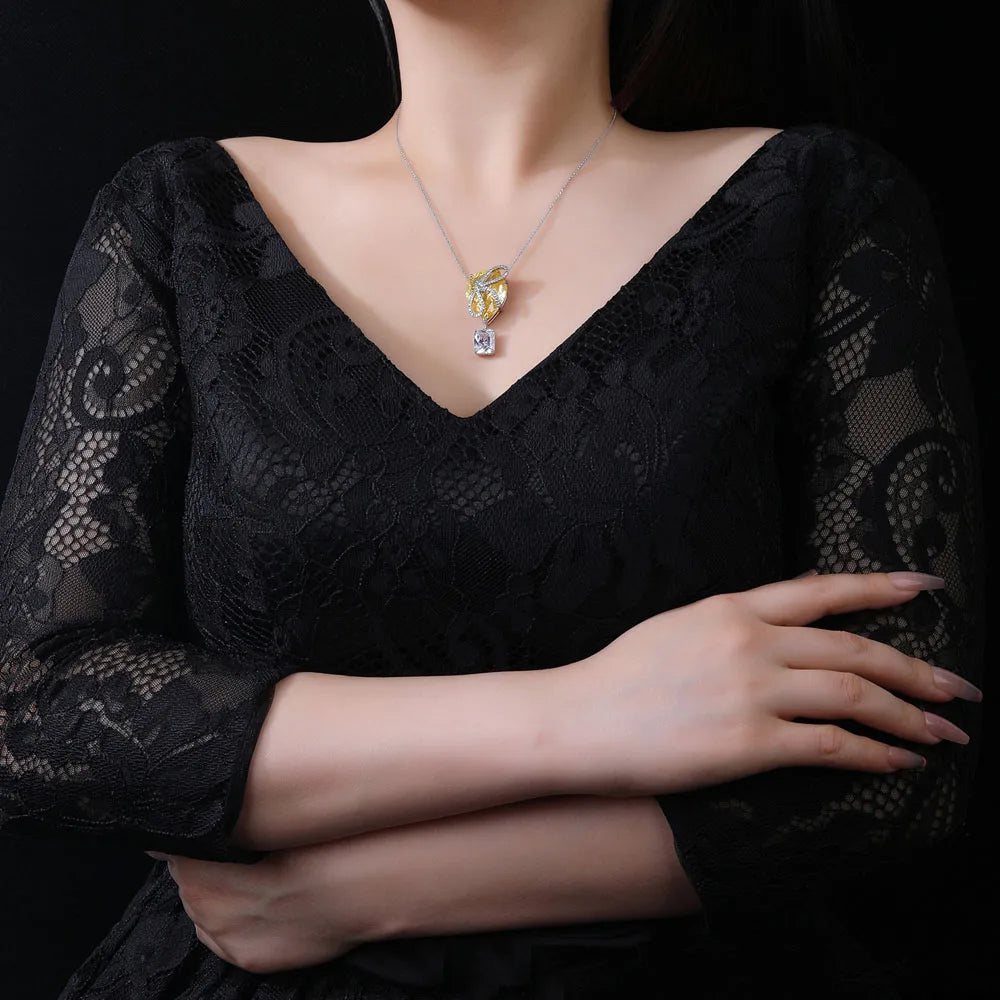 MUSHAN Jewelry Factory Yellow Diamond Bow S925 Sterling Silver Necklace High End Cross Border Bestseller for Women