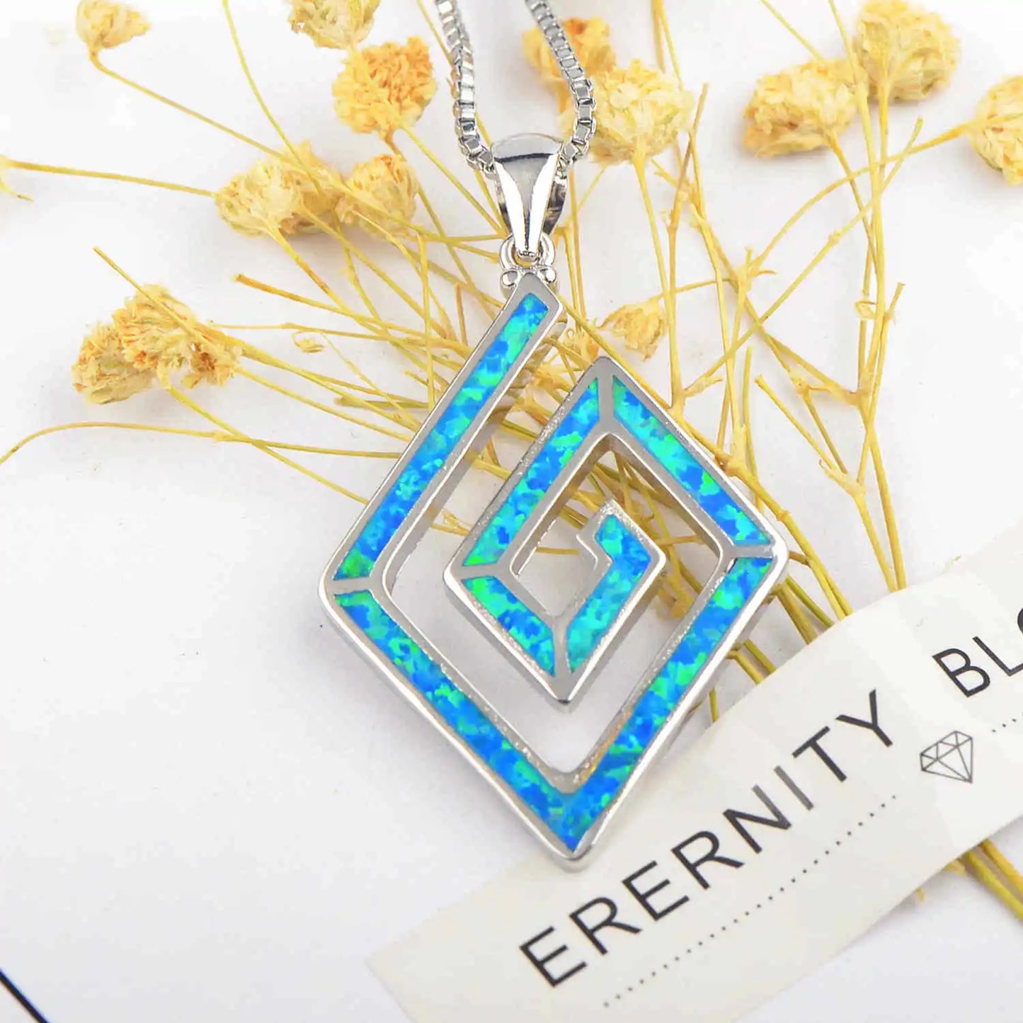 Aobao Square Necklace, Prayer Magic square Pendant, Collarbone Chain, Sweater Chain, Opal