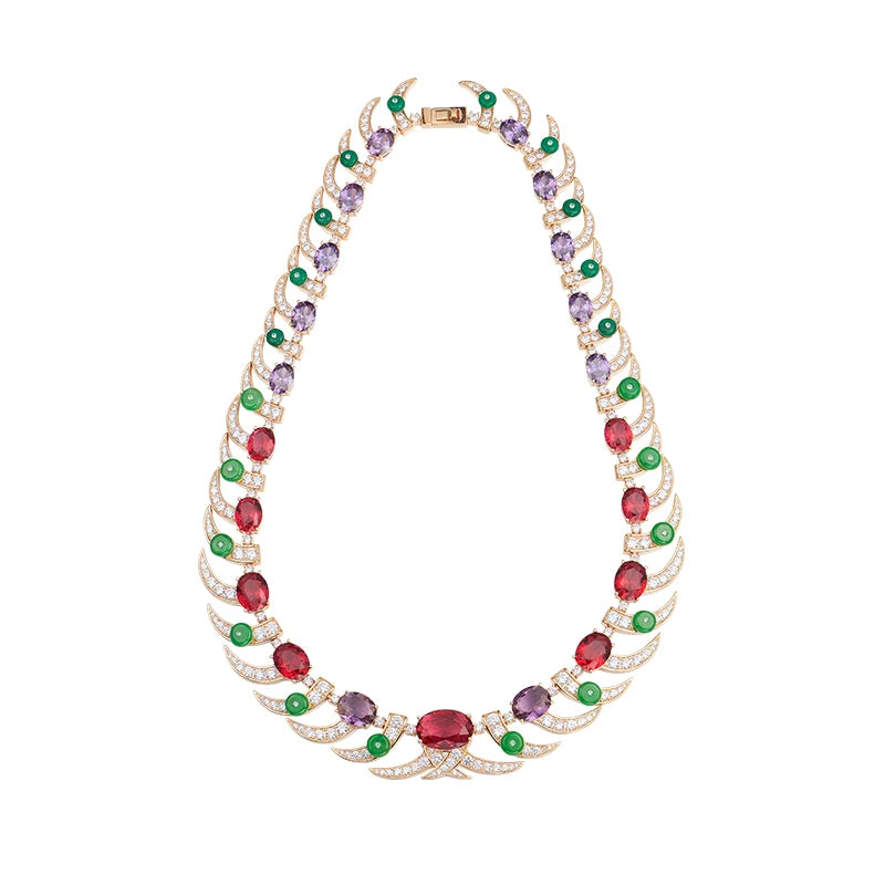2023 Wholesale Brass Rose Gold Colorful Moonlight Gem Inlaid Zircon Women's Jewelry Ornaments