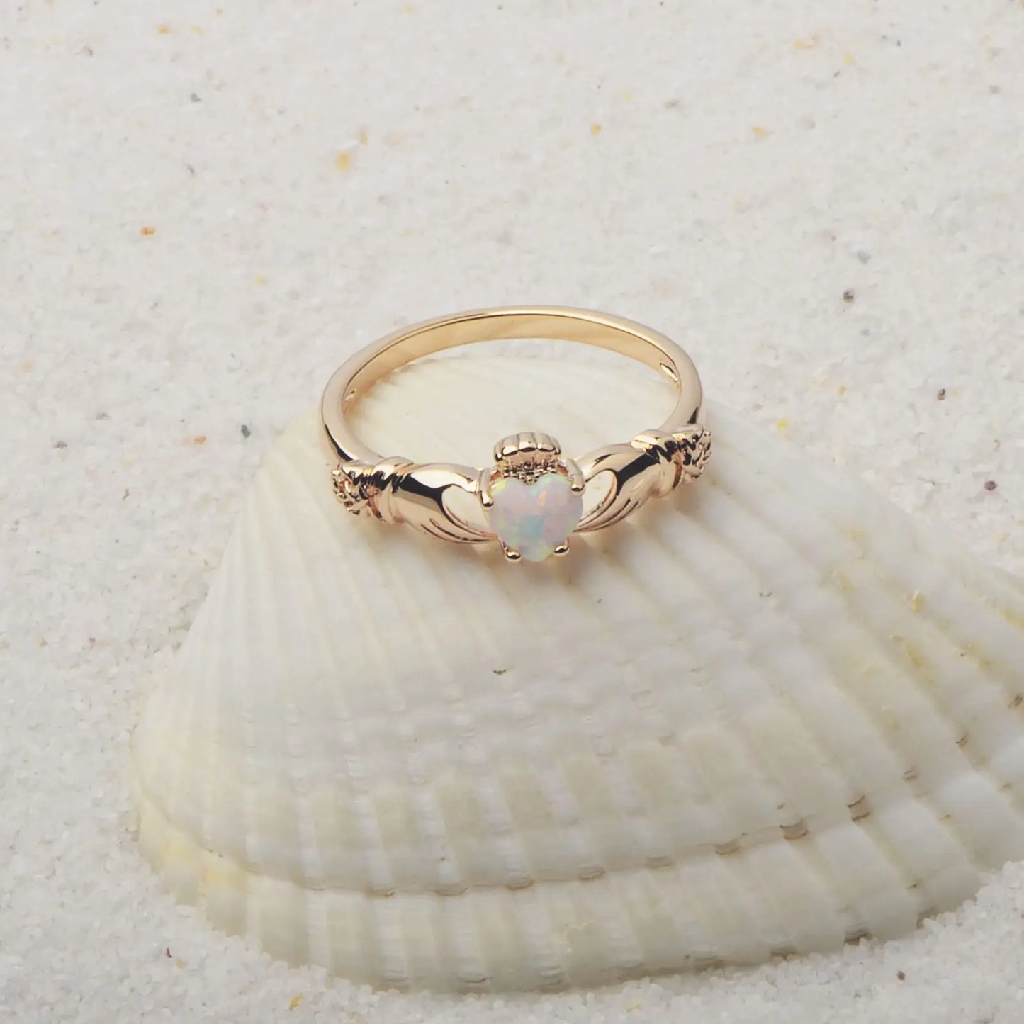 Celtic Claddagh Opal Ring - Heart Opal & Rose-Gold Hand Design | Symbolic Promise Jewelry Bulk Gifts