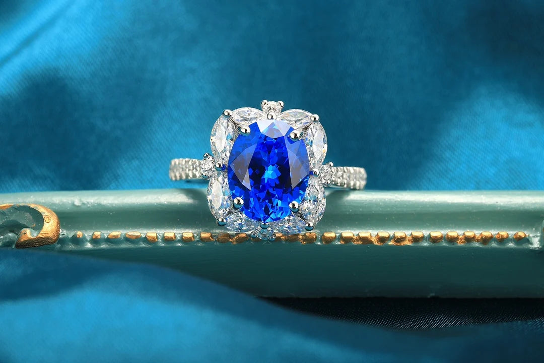 Gemfiori Jewelry Trendy High Quality S925 Silver Cultivated Cobalt Spinel Sp Ring Unisex Engagement Ring for Wedding Party or Gift