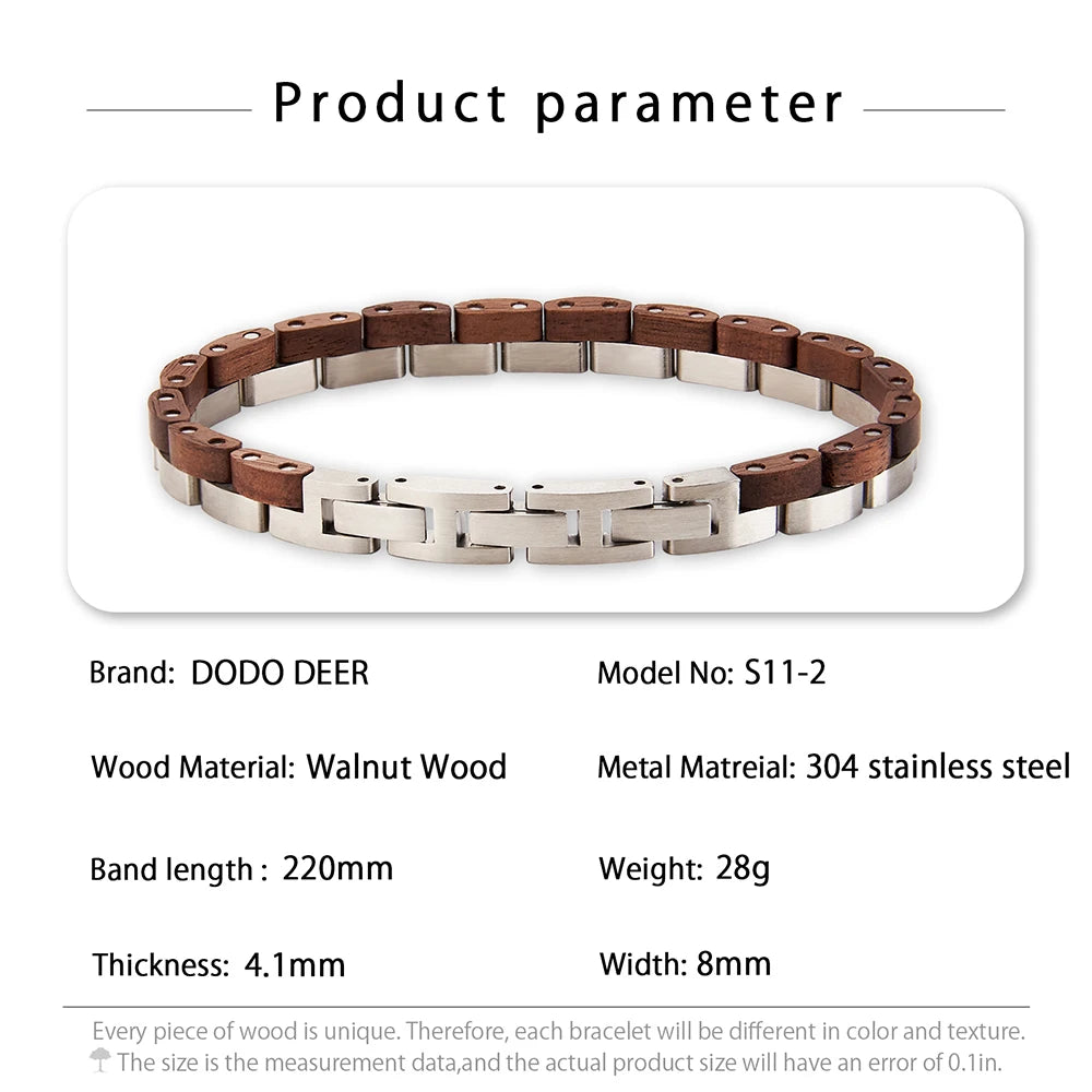 REBEL Slim Metal Wooden Chain & Link Unisex Bracelet Wrist Band for Groomsman Gift