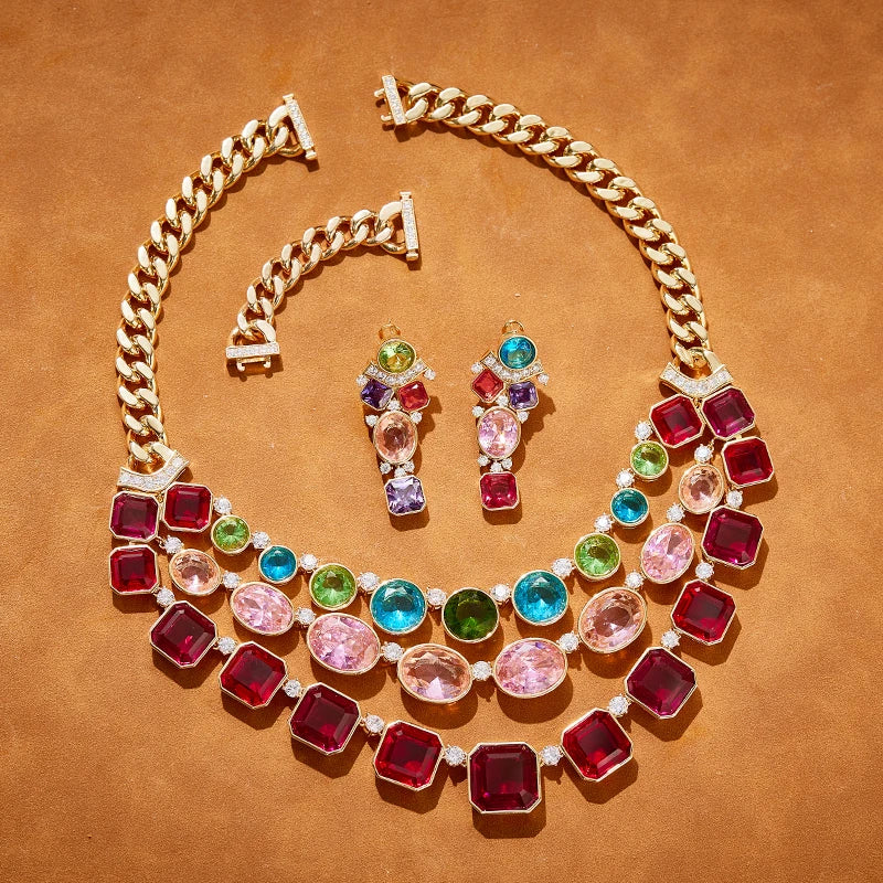 Women's Brass Zircon Necklace Multi-layered Color Classic High-end Style for Weddings and Engagement Parties
