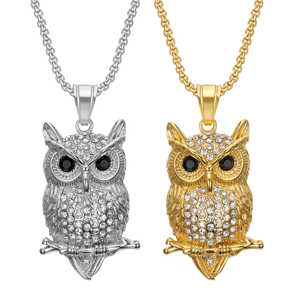 Hip Hop Viking Owl Bird Tree Branch Punk Iced Out Moissanite Pvd Stainless Steel Fashion Jewelry Pendant Necklaces Gold Plated