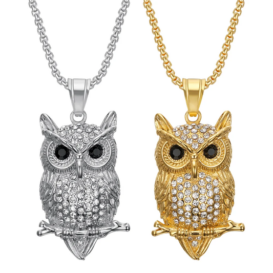 Hip Hop Viking Owl Bird Tree Branch Punk Iced Out Moissanite Pvd Stainless Steel Fashion Jewelry Pendant Necklaces Gold Plated