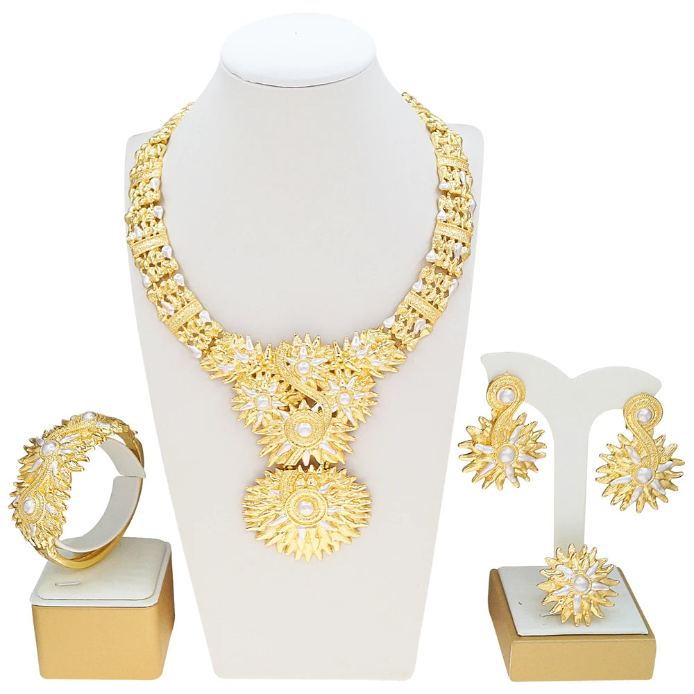 Zhuerrui's Latest Luxurious Gold-plated Jewelry Four-piece Set, Exquisite and Textured Designer Jewelry, African Wedding Gift