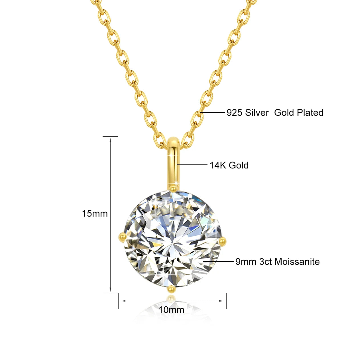 Gioiellieri Fine Jewelry Supplier Woman Wedding New Year Gift 1ct 2ct 3ct Moissanite Hard Hollow 14K Gold Classic 4 Prong Pendant