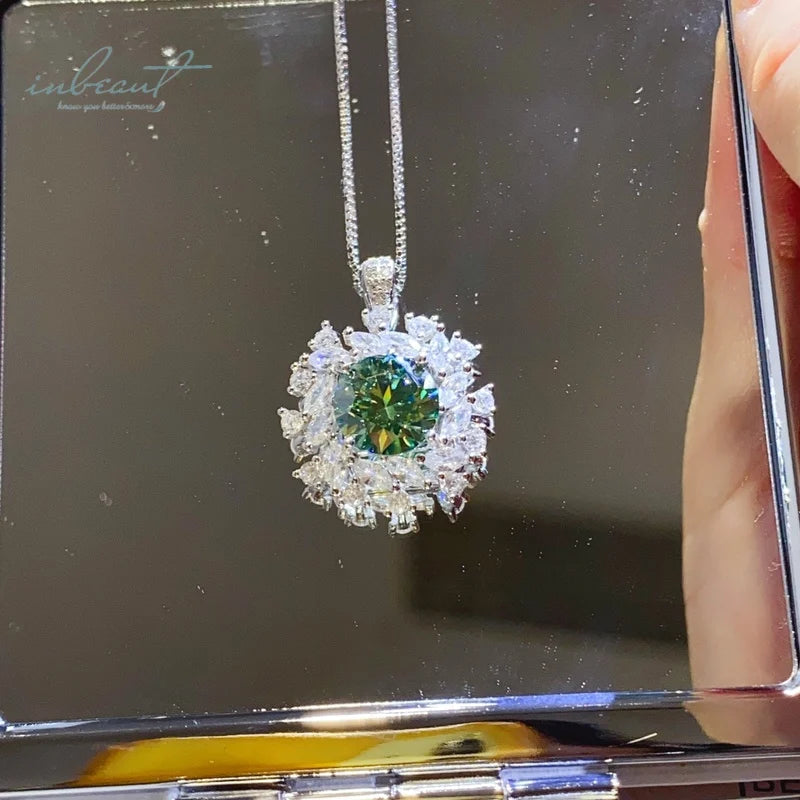 S&S 5ct Green Moissanite Blossom Pendant Necklace | 925 Silver Platinum Plated | VVS1 | S&S Collection