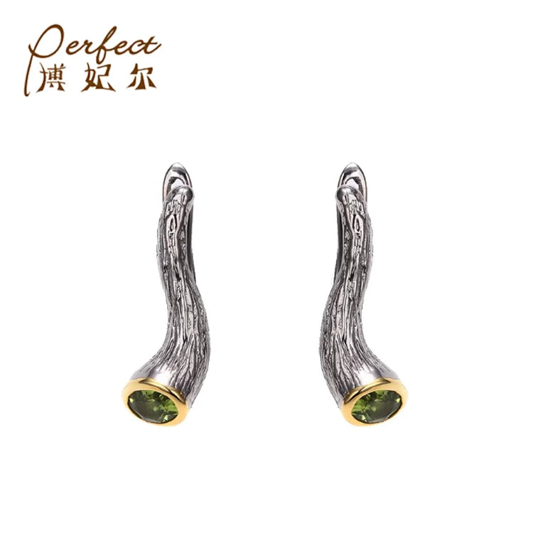 Latest Design Black Gold Plated Peridot 925 Sterling Silver Earrings Jewelry for Women