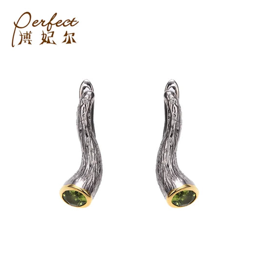 Silverelli Latest Design Black Gold Plated Peridot 925 Sterling Silver Earrings Jewelry for Women