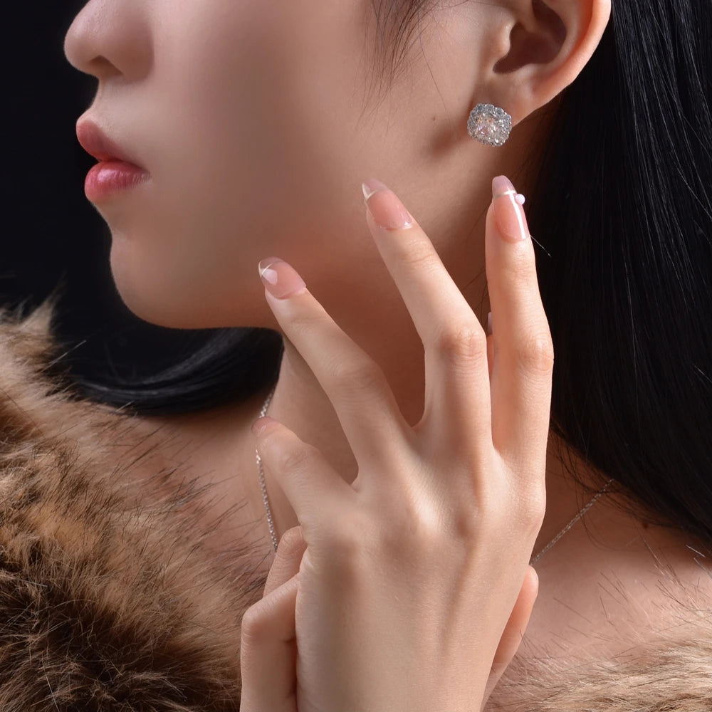 MUSHAN Jewelry Factory 2ct High Carbon Diamond Stud Earrings of Same Style As Live Broadcast 925 With Simple 7*7 Design