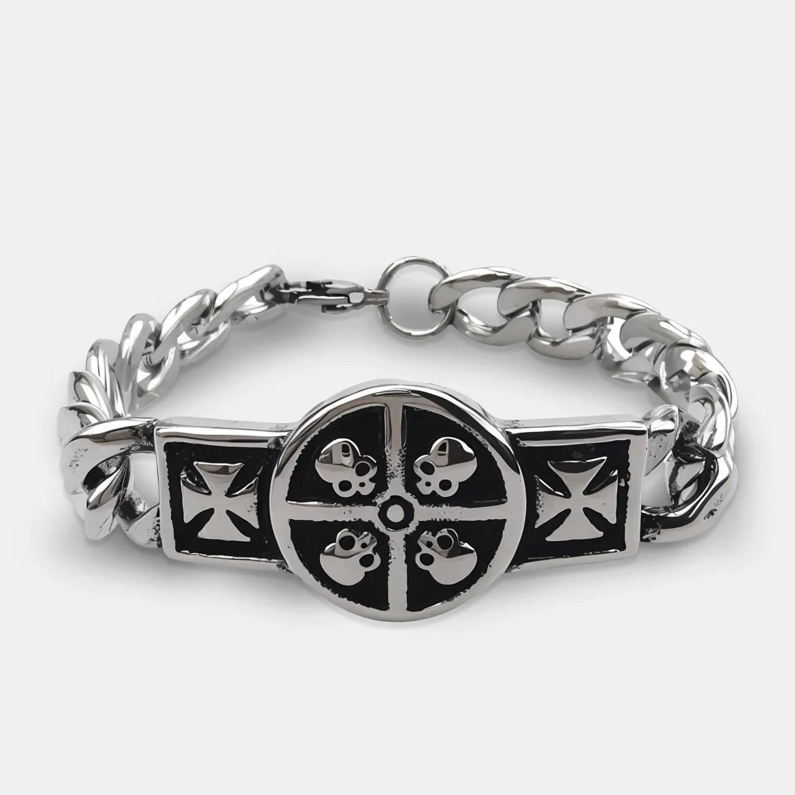Vintage Men's Stainless Steel Bracelet Gothic Skull Celtic Knot Cross Cuban Chain Woven Braid Street Style Jewelry Gift