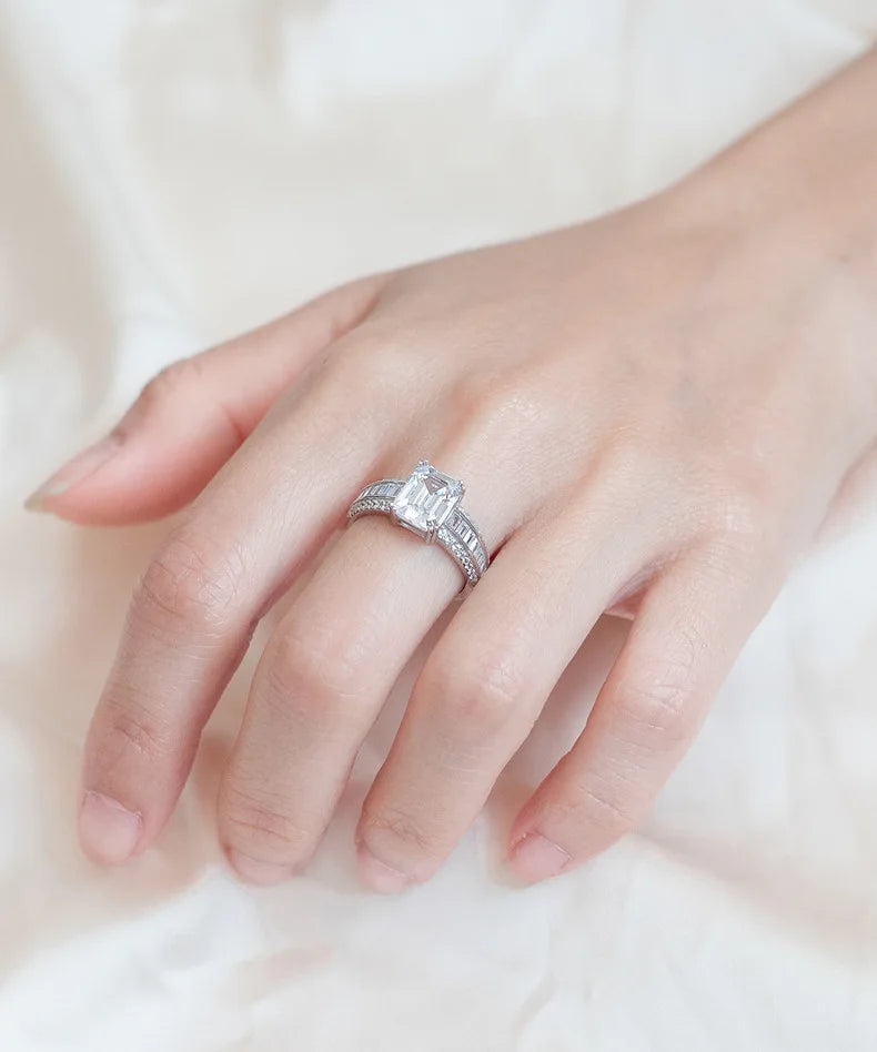 MuShan Jewelry Factory New Personalized Rectangular Simulation Diamond S925 Pure Silver Zircon Ring for Women