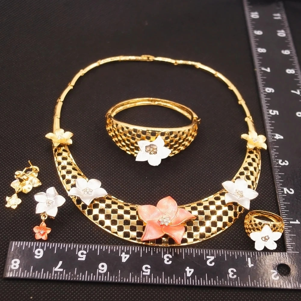 Zhuerrui Simple 24K Gold Plated Jewelry Sets Red Big Bead Necklace Bracelet Jewelry Set Latest Woman Party Gifts HN21030214