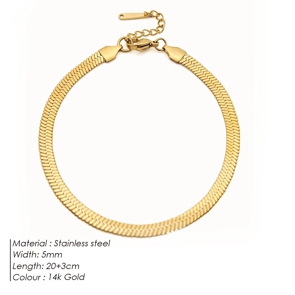 eManco 4MM Gold Snake Chain Classic Anklet Womens Girls Beach Engagement Jewelry Stainless Steel Gift Non-Allergenic
