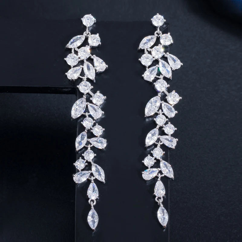S&S CZ Crystal Leaf Drop Earrings – Marquise Cut – Rose Gold, Gold & Silver – Collection