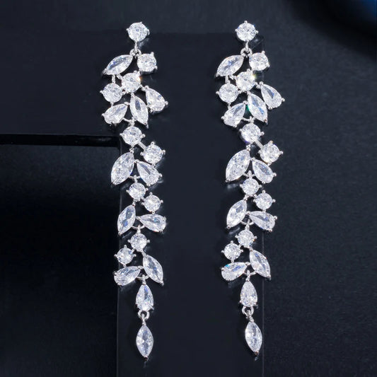 S&S CZ Crystal Leaf Drop Earrings – Marquise Cut – Rose Gold, Gold & Silver – Collection