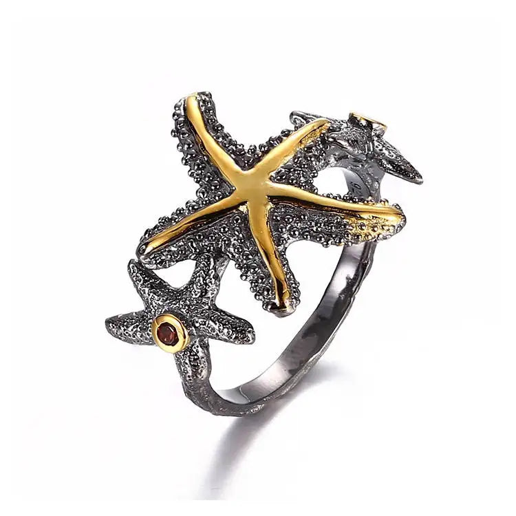 New Product Fashion Cute Pentagram Metal Crystal Sea Star Custom 925 Sterling Silver Ring