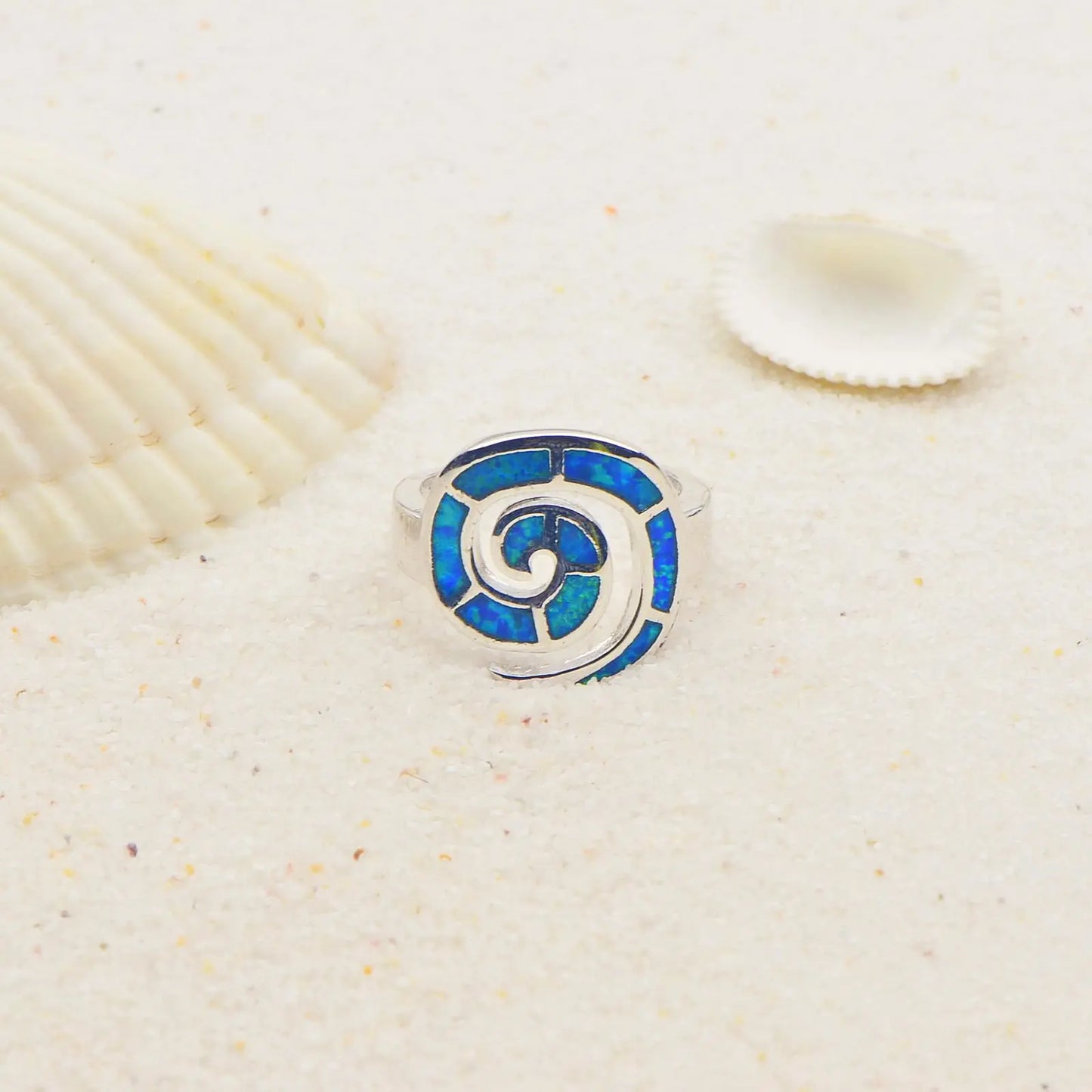 Vortex Blue Opal Twisted Ring | Iridescent Gem Inlay Band | Nature-Inspired Fashion Jewelry for Women Trendy Wear
