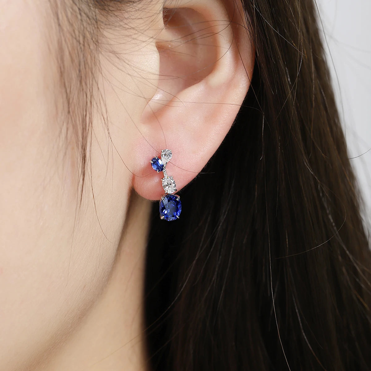 ArtistA S925 Sapphire Jewelry Lab Gemstone Earring Drop Luxury Jewelry Set Sterling Silver Earrings