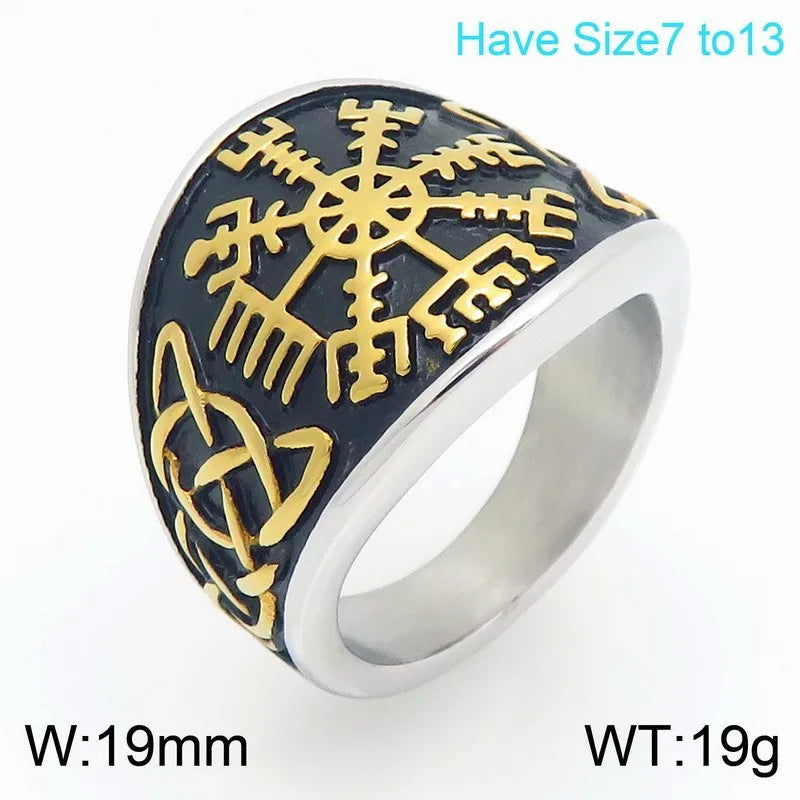 VIKING Celtic Knot Compass Rune Ring – Silver & Gold Stainless Steel