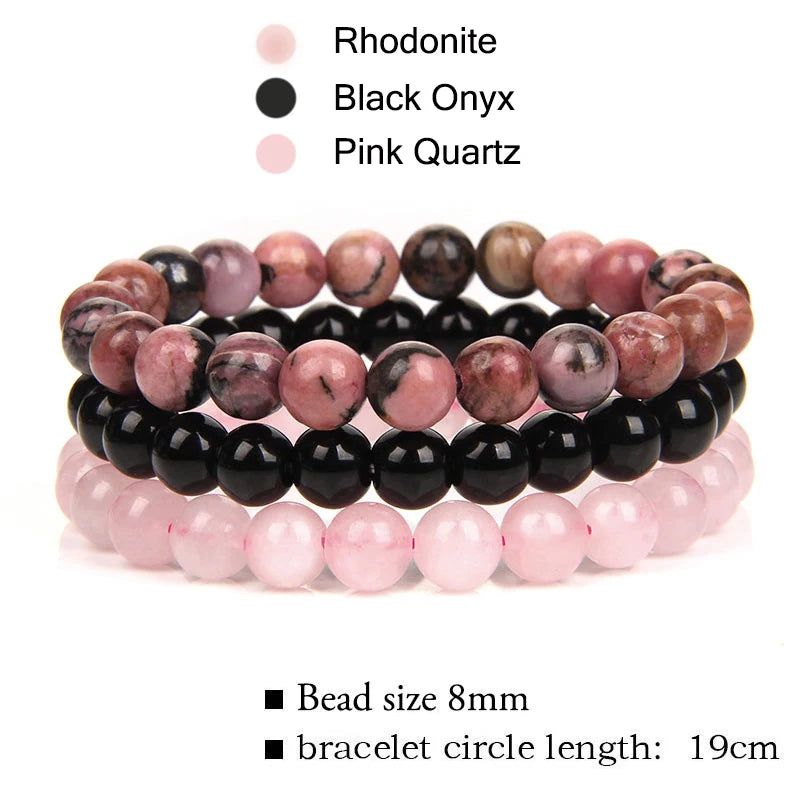 Gemfiori 8mm Natural Garnet Stone Bracelet Set 3pcs/set Rose Quartz Rose Turquoise Hematite Amethyst Bracelet Men's and Women's Jewelry