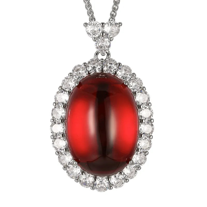 REDheart Fashion Brass Zircon Flower Shape Pendant Simulation Red Corundum Green Chalcedony Surface Light Luxury Rhodium/Gold Jewelry Set