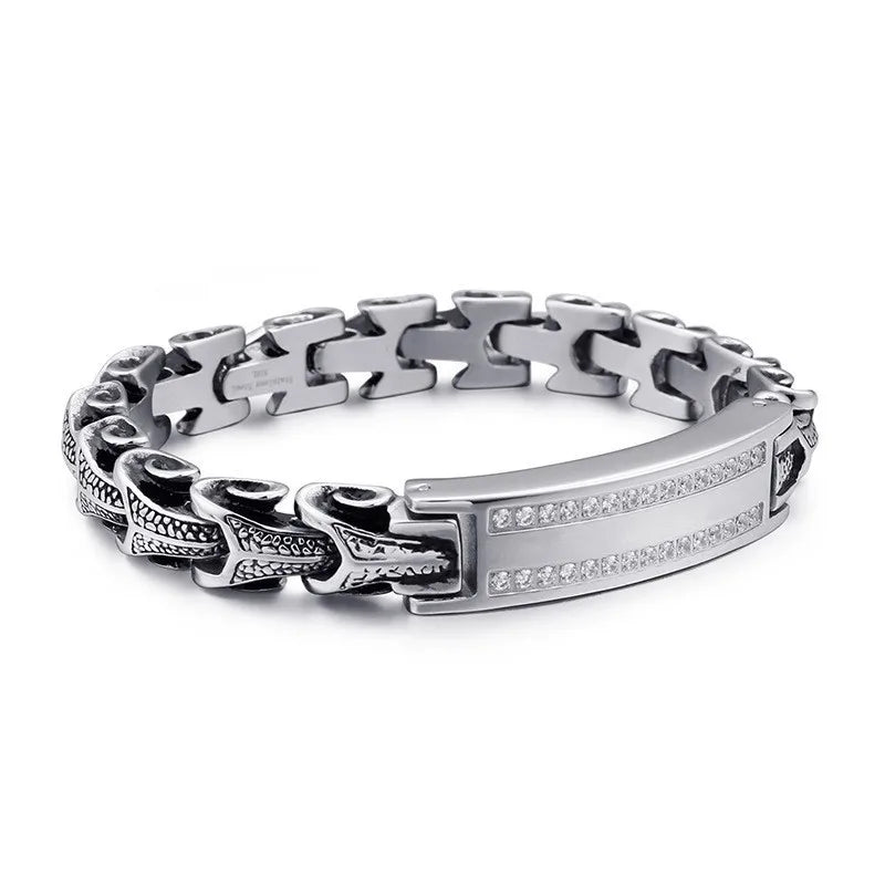 VIKING Double Row Rhinestone Keel Chain Bracelet – Stainless Steel Men's Hip Hop Bangle