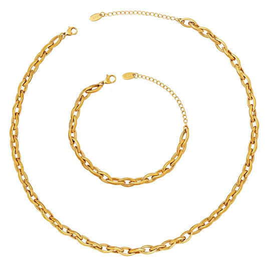 Fasion Luxury Jewellery Women Copper Jewelry Set Thick Link Chain Necklace and Bracelet Hip Hop Trend Simple Gift Opp Bag
