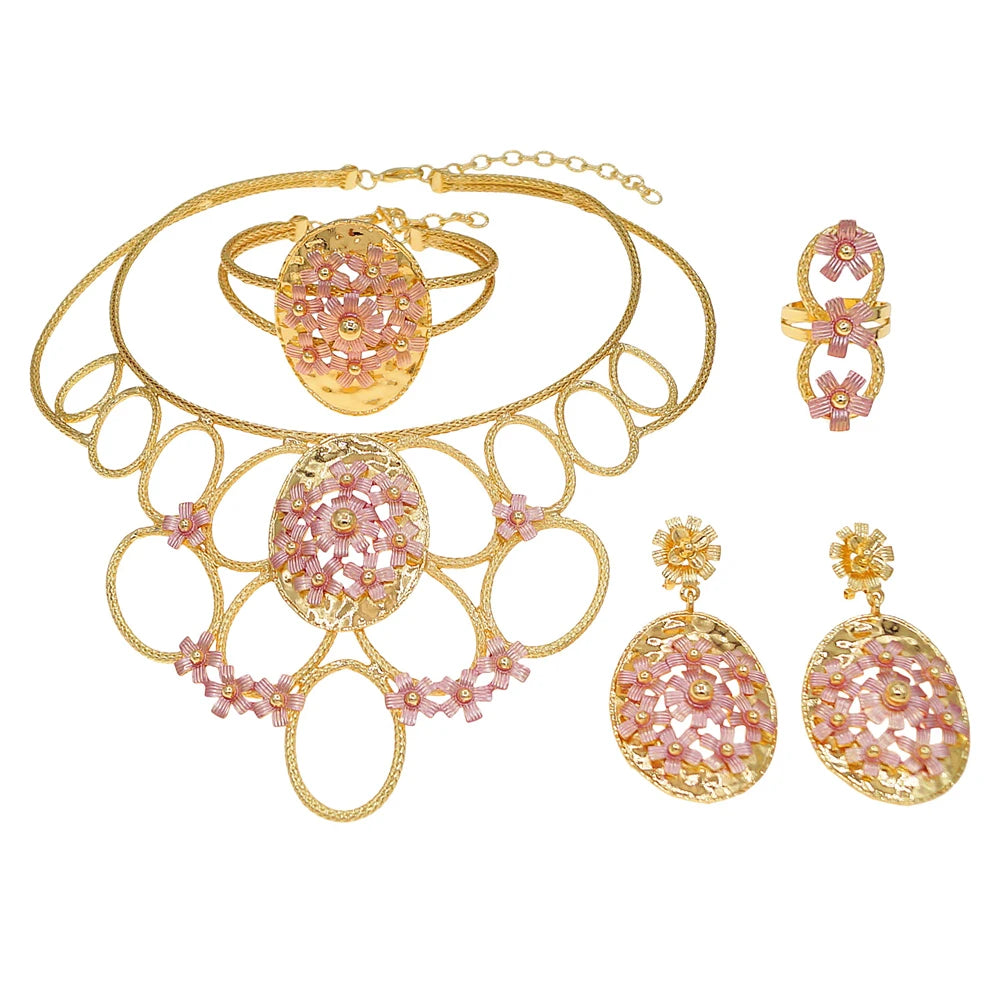 Zhuerrui 18K Gold Plated Personalized Fashion Jewelry Set Nigerian Swirl Pattern Jewelry Party Gold Wire Accessories X0004630