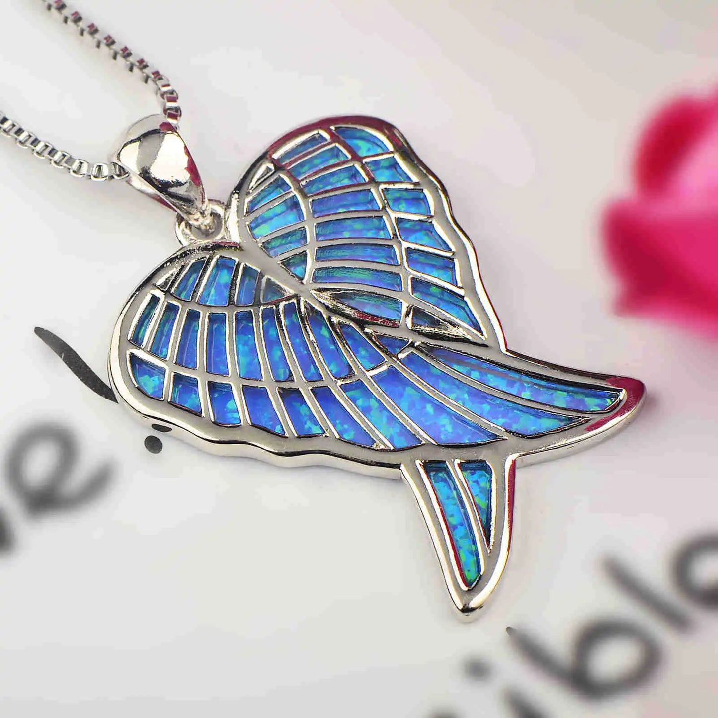 Aobao Wholesale Angel Wing Necklace with Wing Pendant Jewelry Inlaid with Opal
