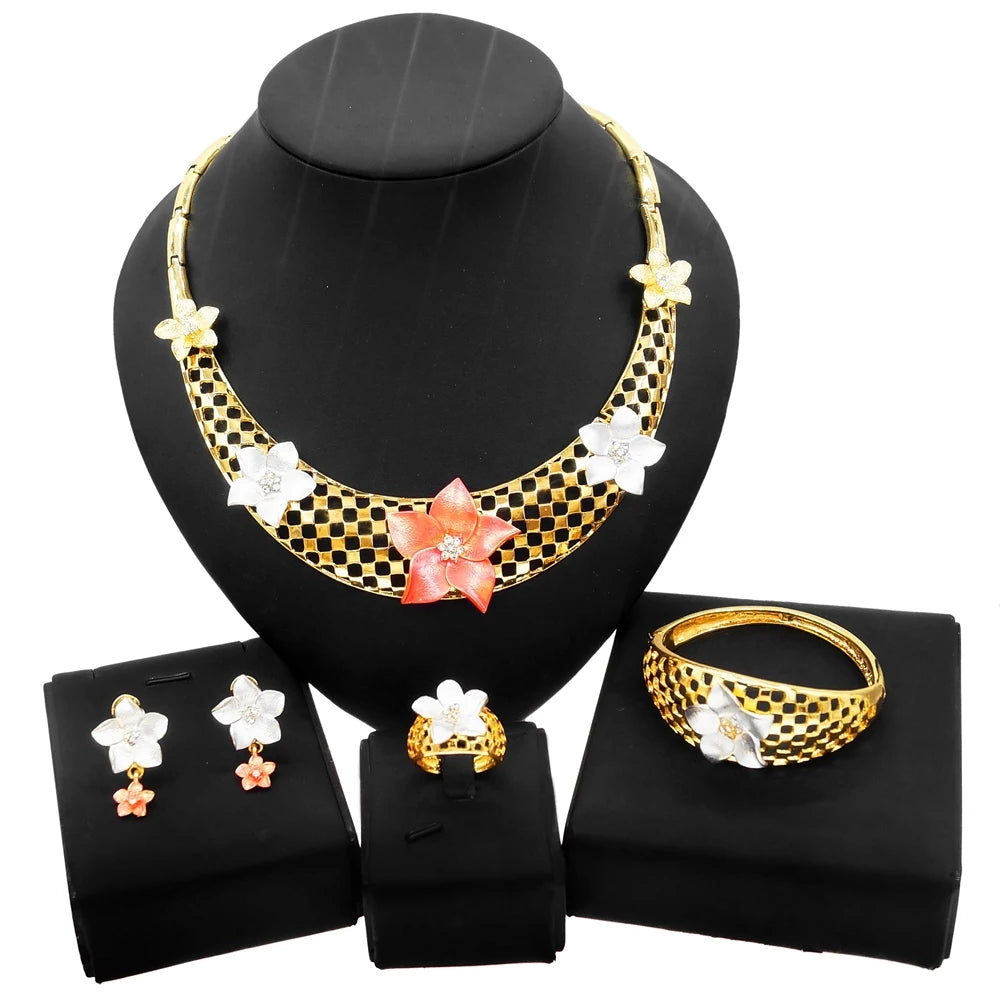 Zhuerrui Simple 24K Gold Plated Jewelry Sets Red Big Bead Necklace Bracelet Jewelry Set Latest Woman Party Gifts HN21030214