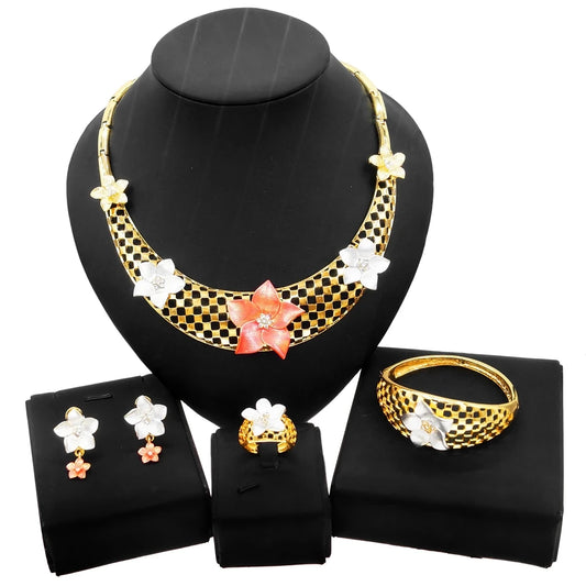 Zhuerrui Simple 24K Gold Plated Jewelry Sets Red Big Bead Necklace Bracelet Jewelry Set Latest Woman Party Gifts HN21030214